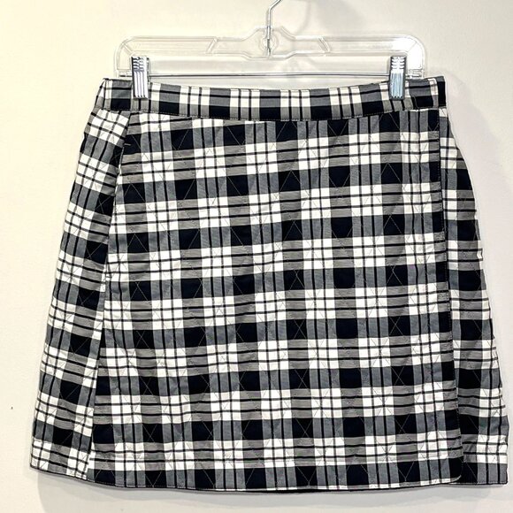 Quilted Plaid Wrap Mini Skirt Large Y2K Academia 90s Rachel Greene Preppy Grunge - Picture 1 of 11
